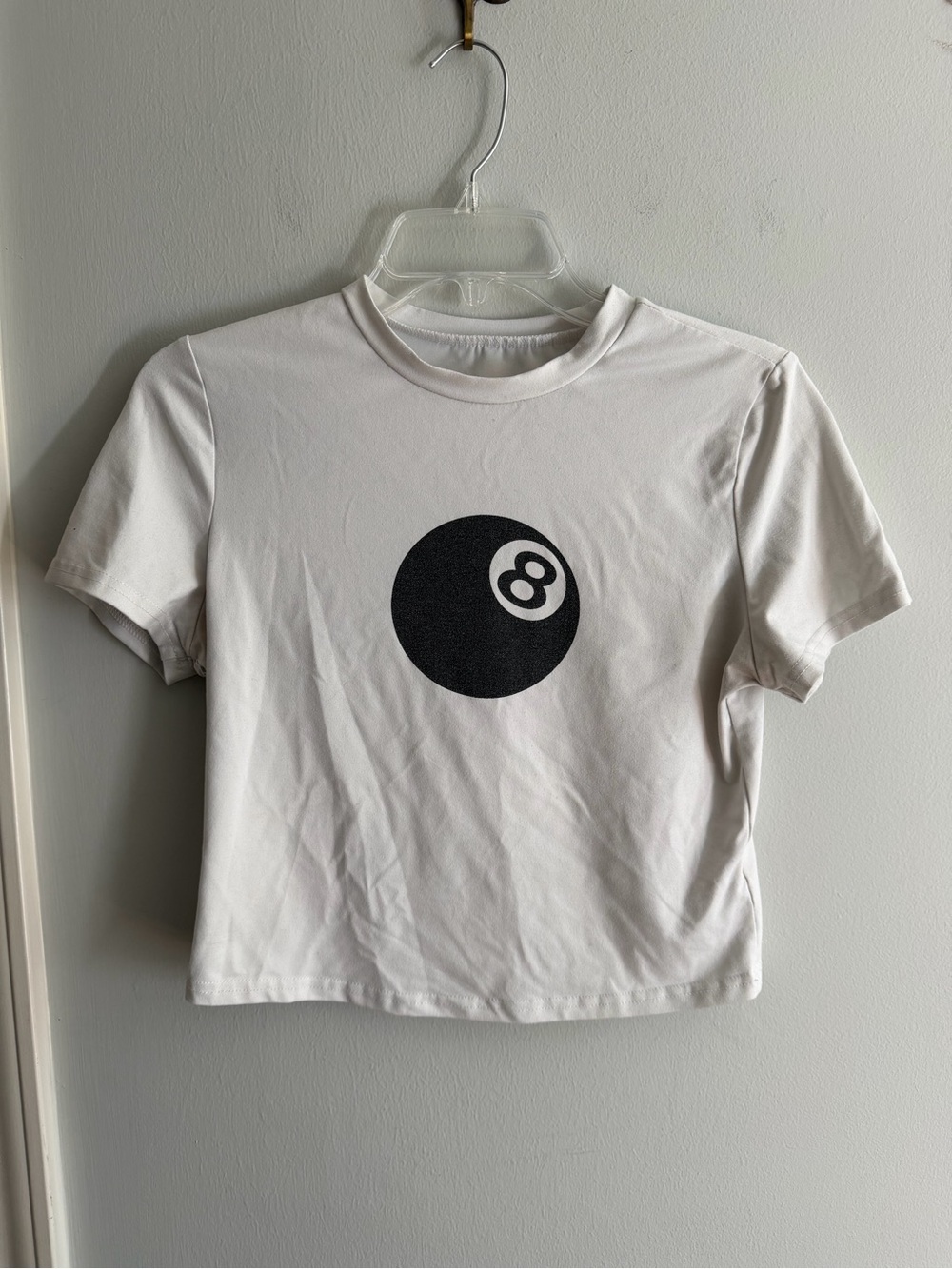 Stretchy 8-Ball graphic cropped babydoll tee